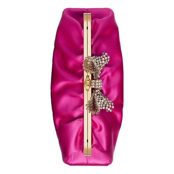 Gucci Handbags - Gucci Broadway Fuchsia Satin Crystal Bow Clutch Chain Shoulder Bag